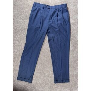 Ralph Lauren Dress Pants Men's 36 x 32‎ Blue Check Pleated Cuffed Slacks